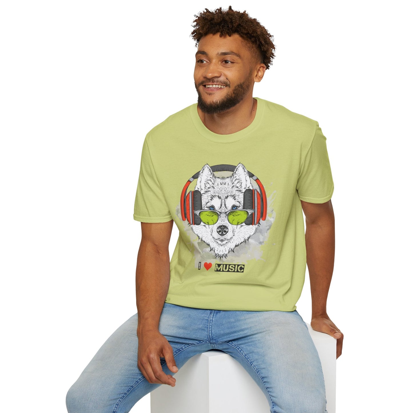 I Love Music Animals Shirt With Headphones Unisex Softstyle Tee Premium Comfort Short Sleeve