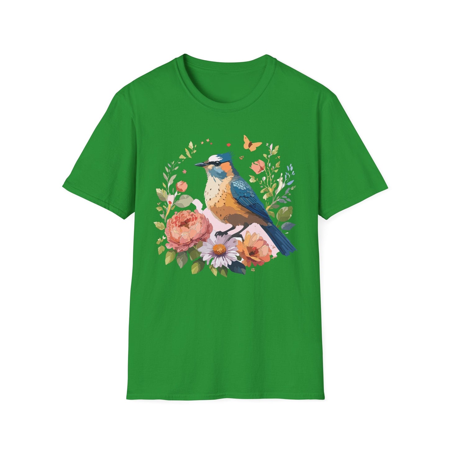 Floral Bird T Shirt Unisex Softstyle Gildan 64000 Tee 100 Percent Ring Spun Cotton