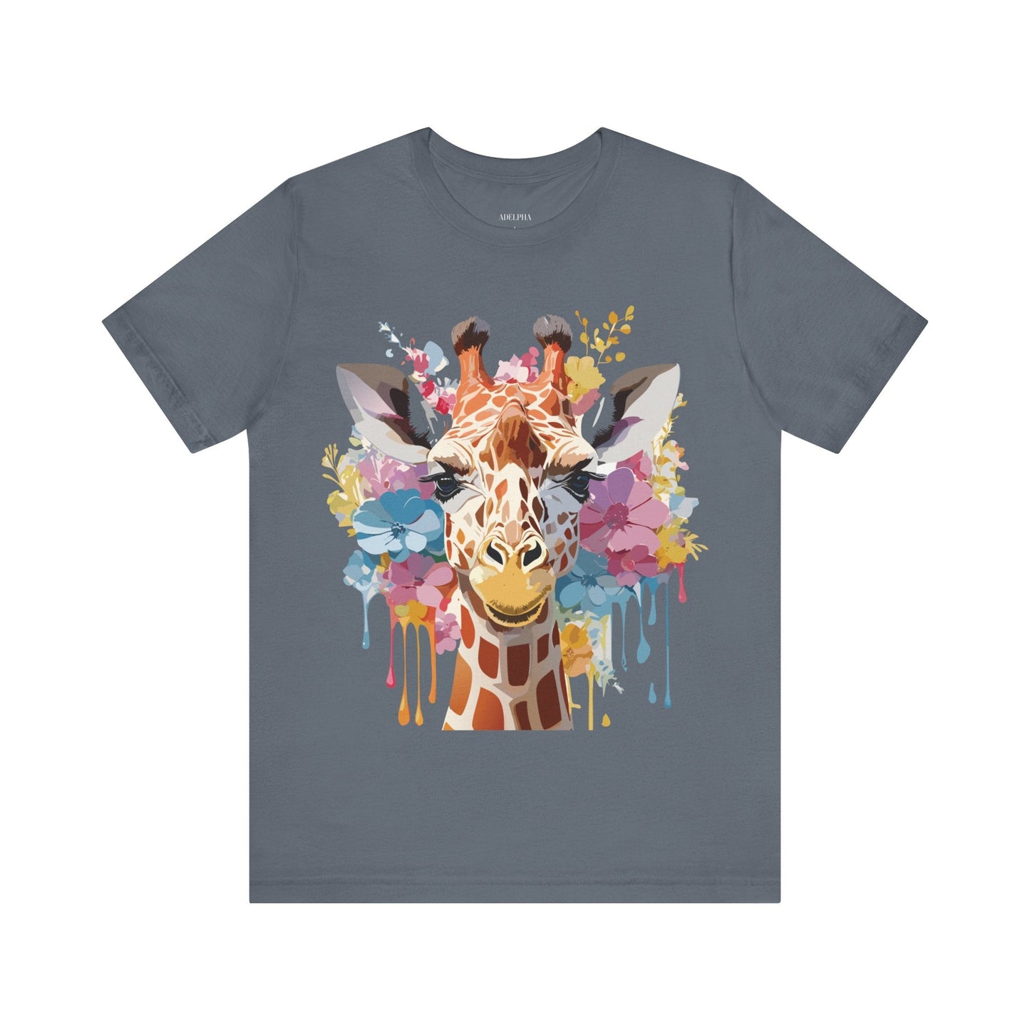 Giraffe Graphic Tee Unisex Premium Short Sleeve Jersey Shirt With Vintage Inspired Art By Adelpha