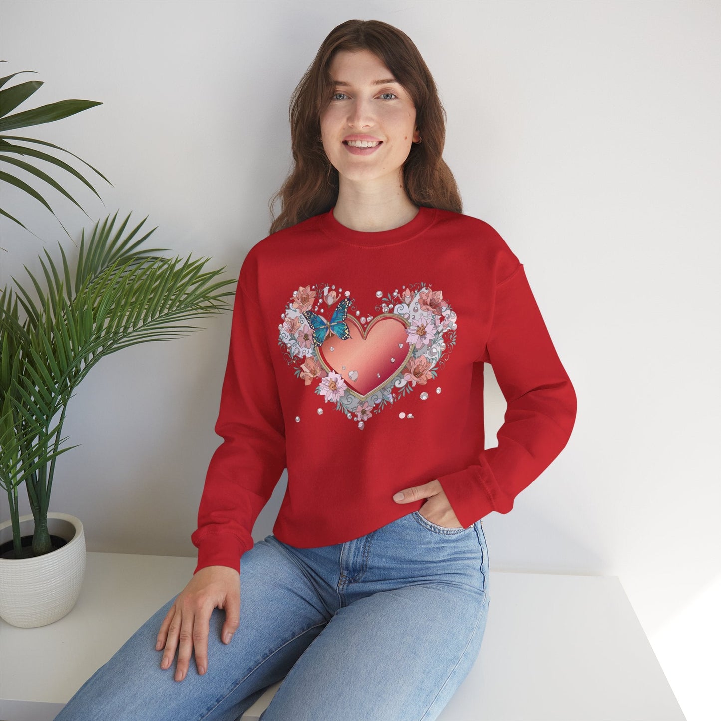 Unisex Floral Heart Sweatshirt With Love Graphic For Valentines Day Gift Cozy Winter Wear