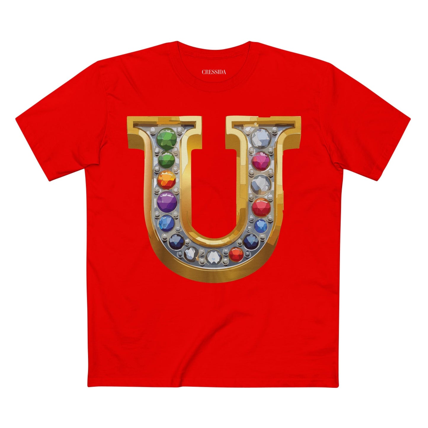 Letter U Graphic Design Tee Unisex 100 Cotton With Antique Gold Letters Artwork T-Shirt