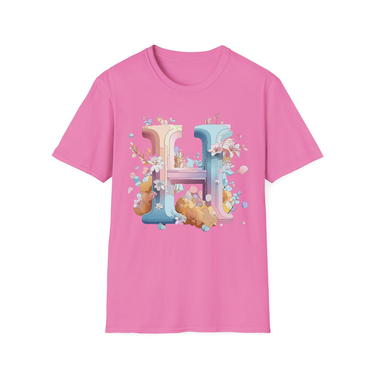 Floral Letter H T-Shirt | Pastel Botanical Monogram Tee