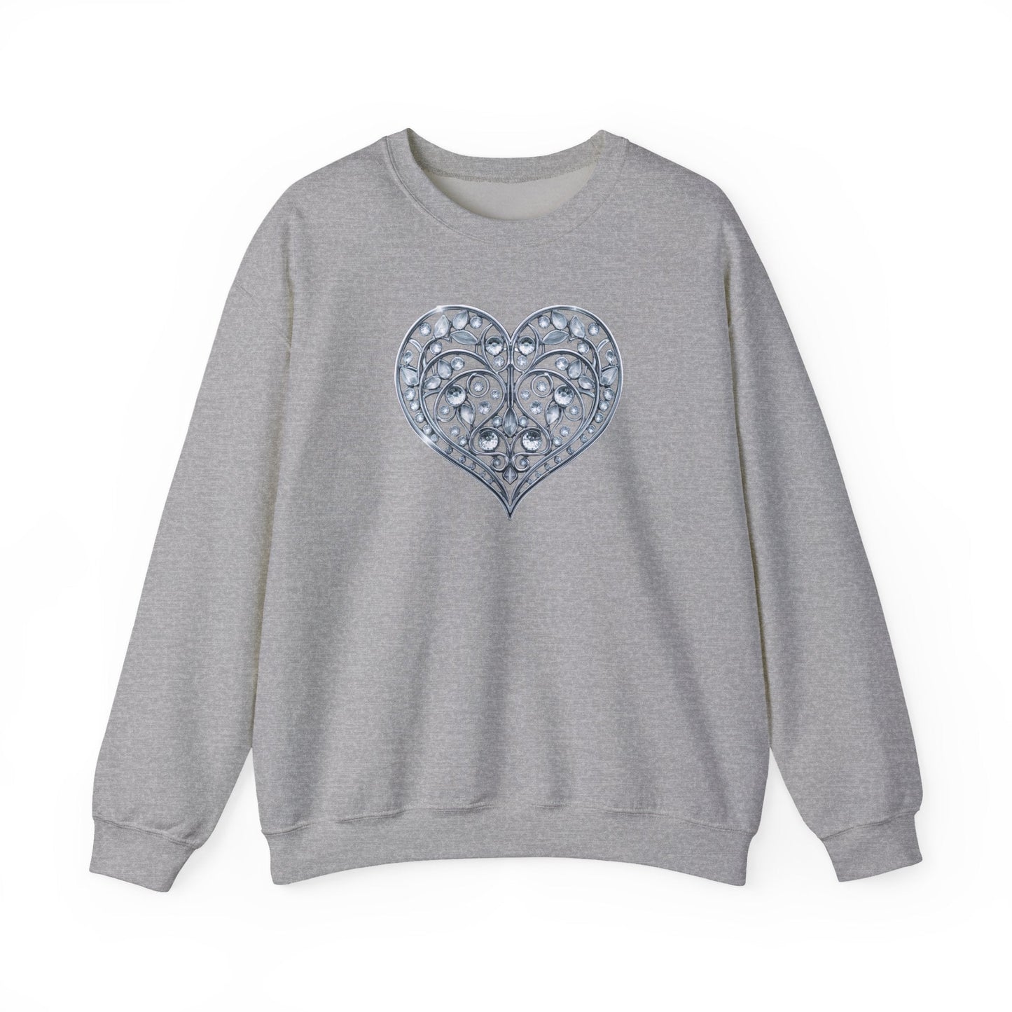 Big Crystal Heart Sweatshirt Unisex Fifty Fifty Cotton Poly Crewneck Valentines Day Sweatshirt