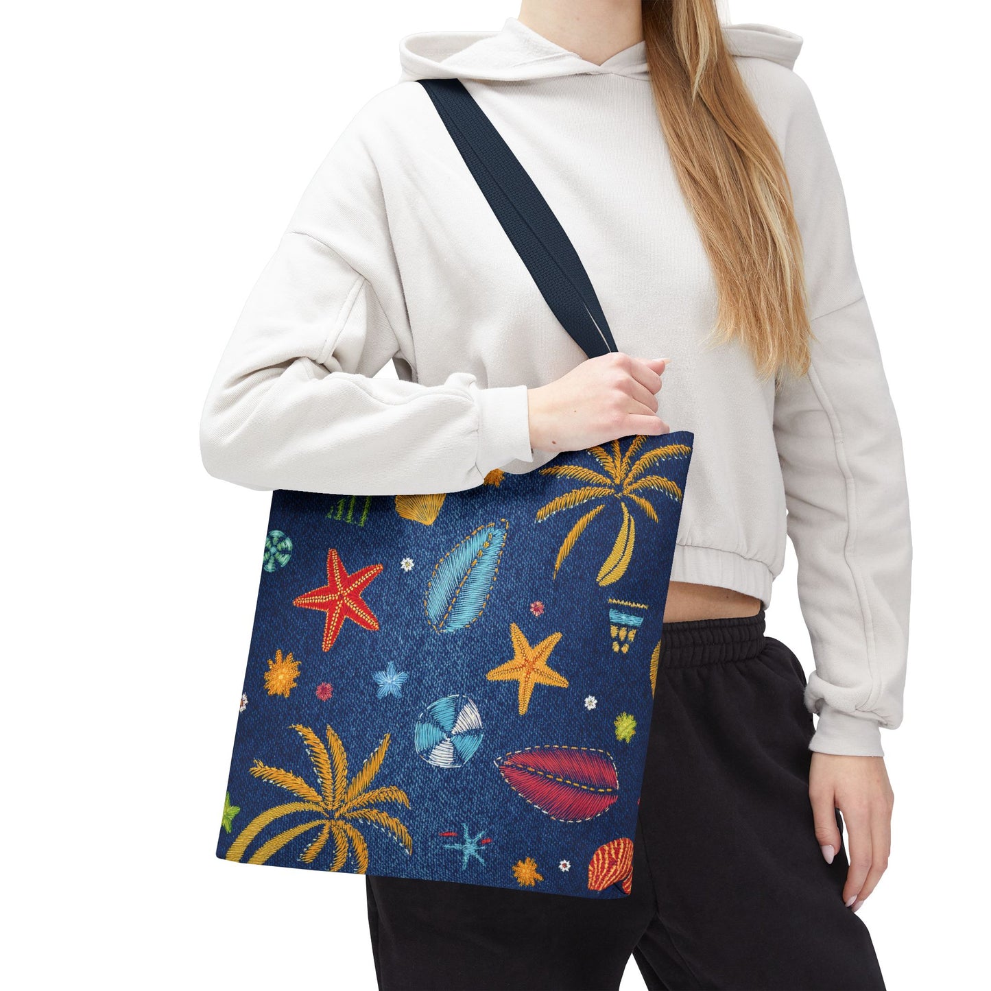 Denim Fabric Imitation Print Unisex Canvas Bag Poly Spun 3 Sizes Tote Bag 182-12