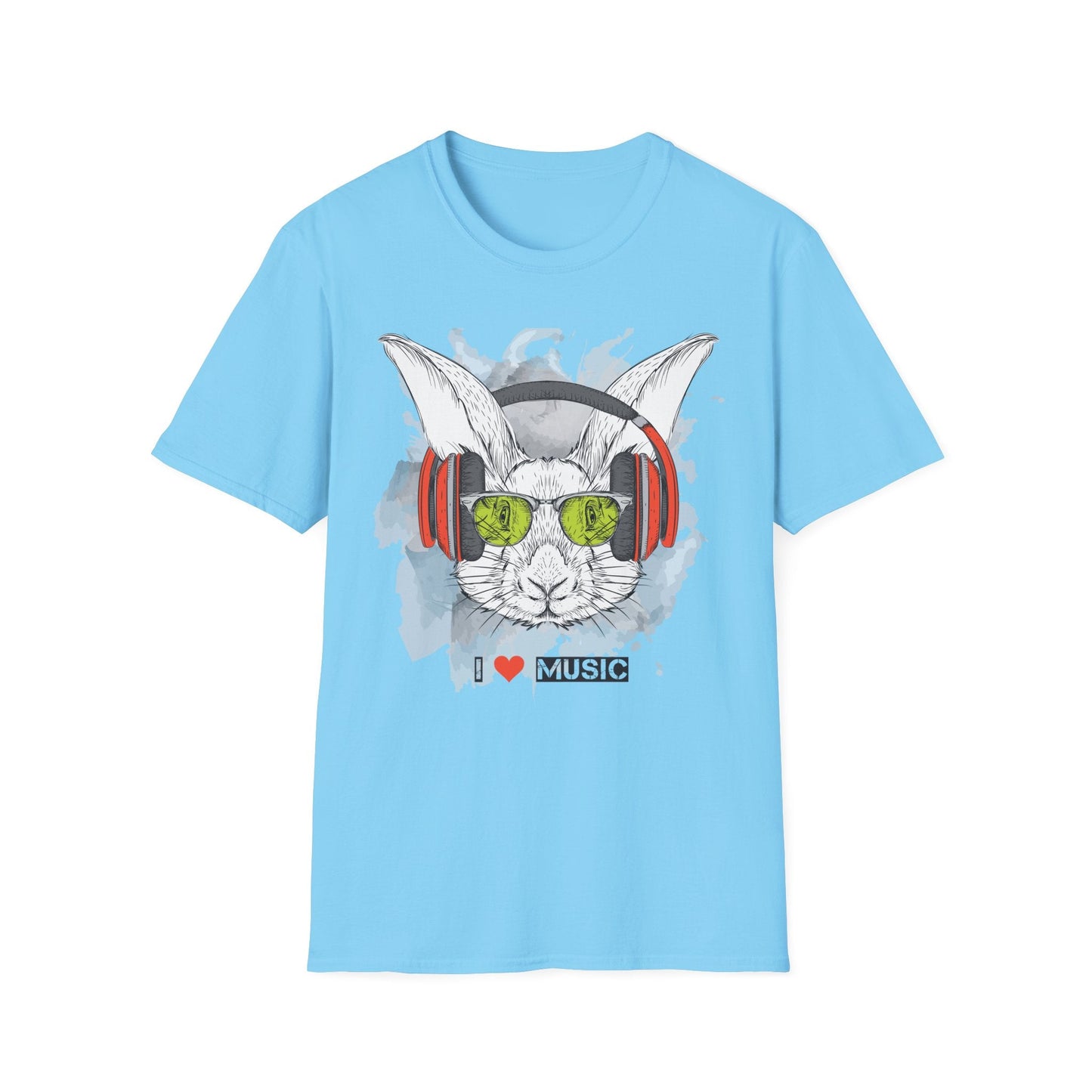 I Love Music Animals Shirt With Headphones Unisex Softstyle Tee 100 Percent Ring Spun Cotton