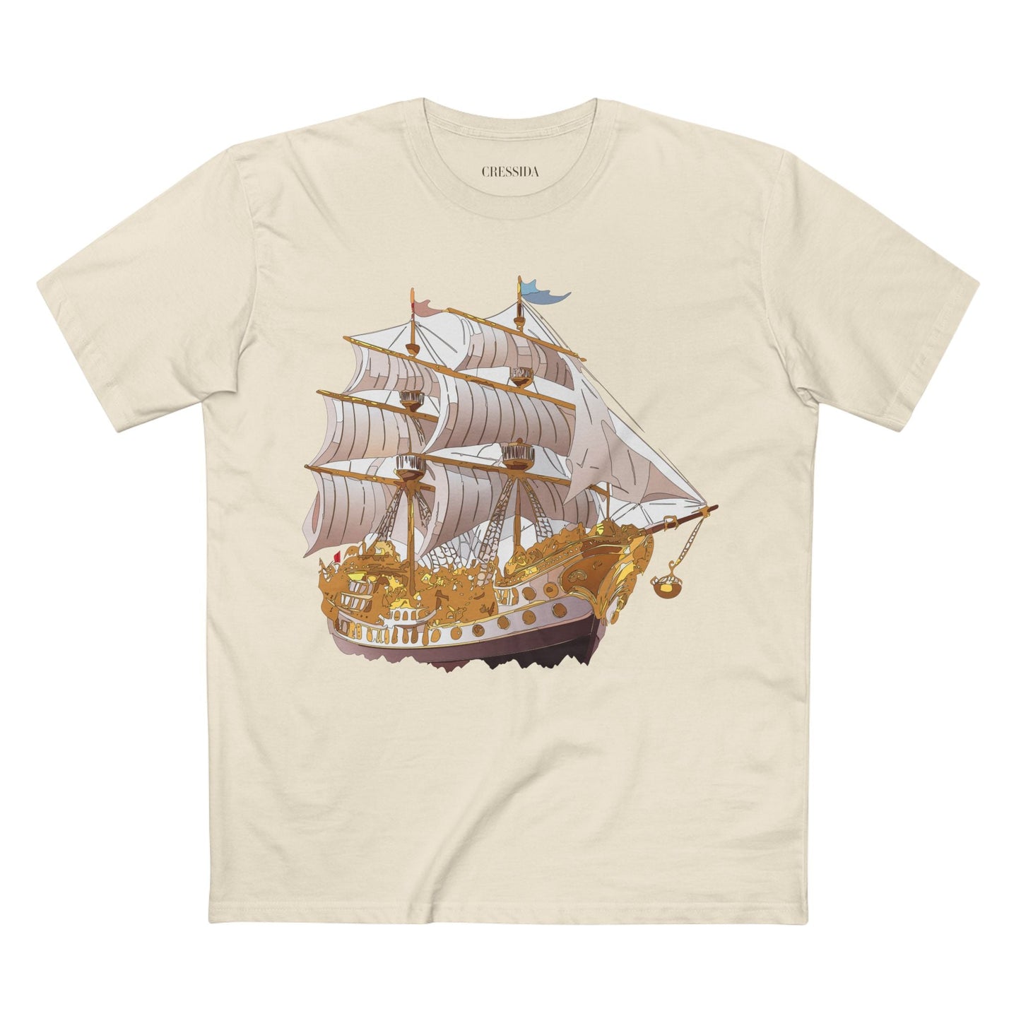 Ship Graphic Unisex 100 Cotton T-Shirt with Gold Frigate Art Design 11