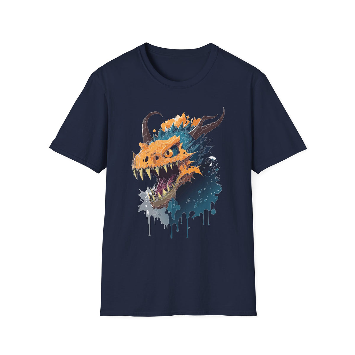 Dragon Head Graphic T-Shirt — Fiery Monster Art Cartoon Graphic Tee Unisex 100 Cotton Gildan T-Shirt