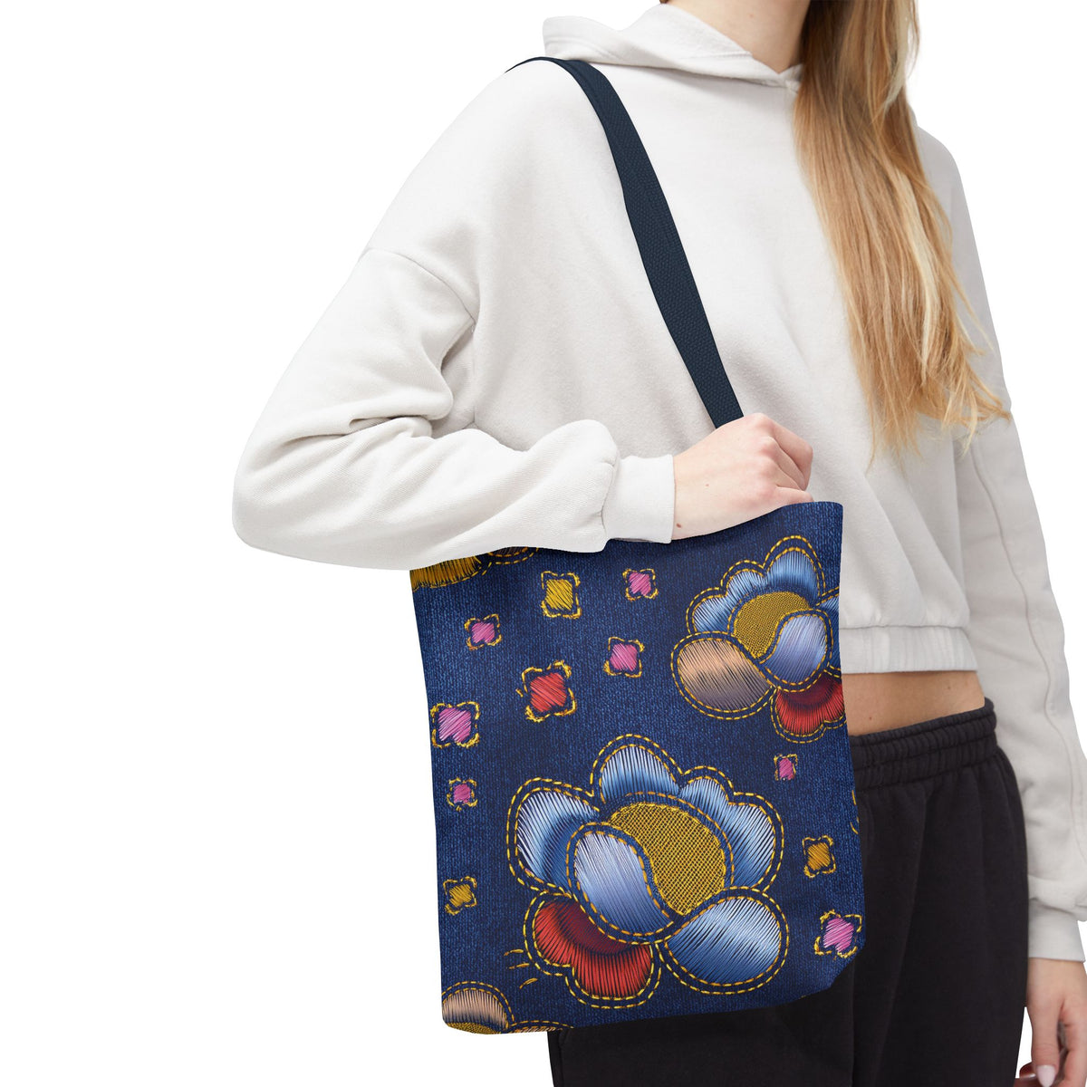 Denim Fabric Imitation Print Unisex Canvas Bag Poly Spun 3 Sizes Tote Bag 159-6