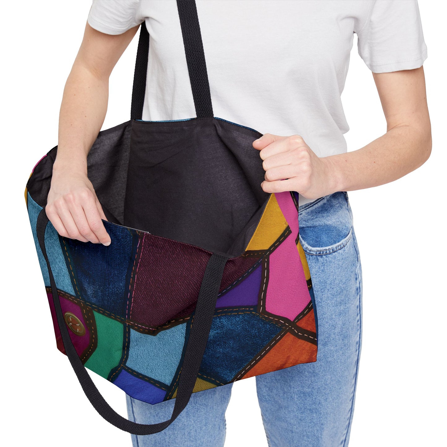 Denim Print Yoga Bag High-Quality 100% Spun Polyester 24x13 Canvas Gym Bag 36