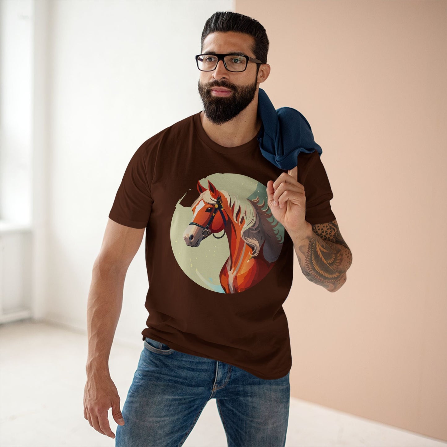 Unisex Premium Cotton Staple Tee With Original Horse Shirt Art Design For Animal Lovers Breathable Comfort Retro2Nova