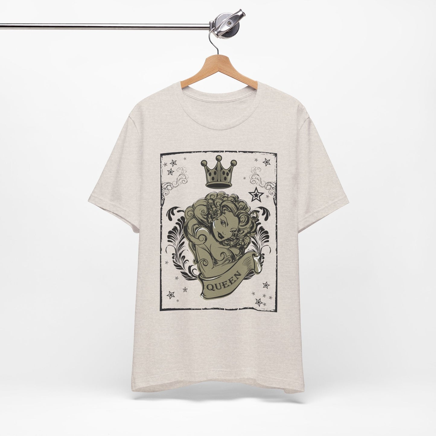 Crown Face Portrait Graphic Tee Vintage Floral Illustration Rock Band T-Shirt