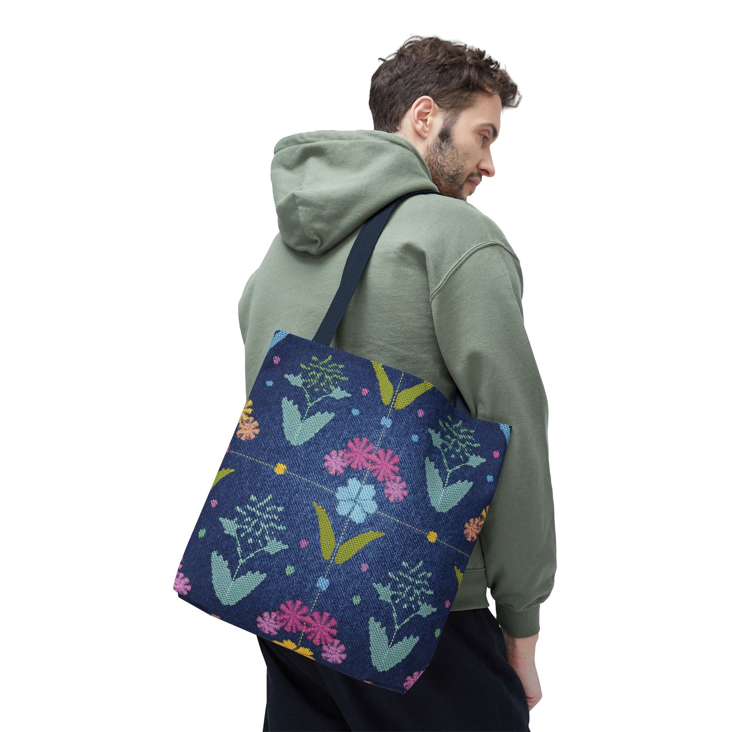 Denim Fabric Imitation Print Unisex Canvas Bag Poly Spun 3 Sizes Tote Bag 127