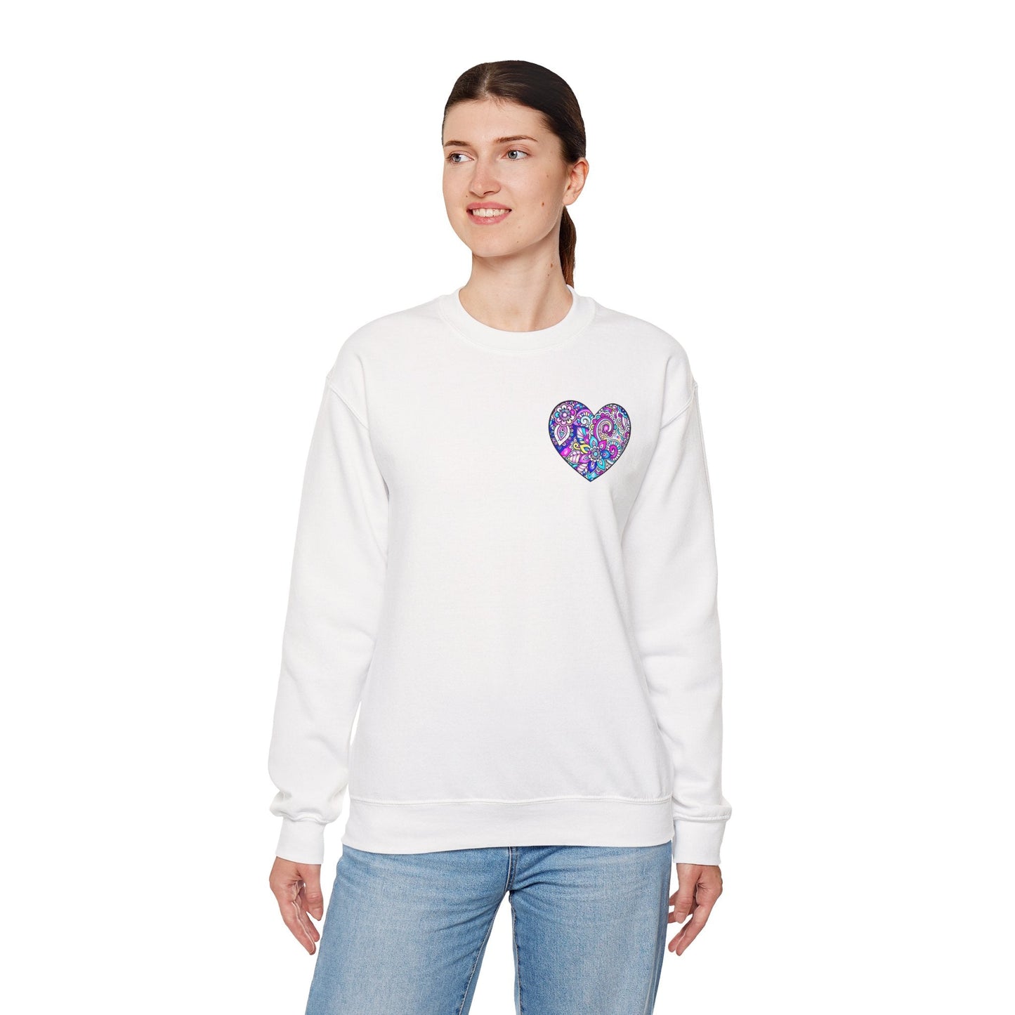 Floral Heart Sweatshirt Valentines Day Unisex Crewneck Gildan 18000 Heavy Blend Cotton Polyester