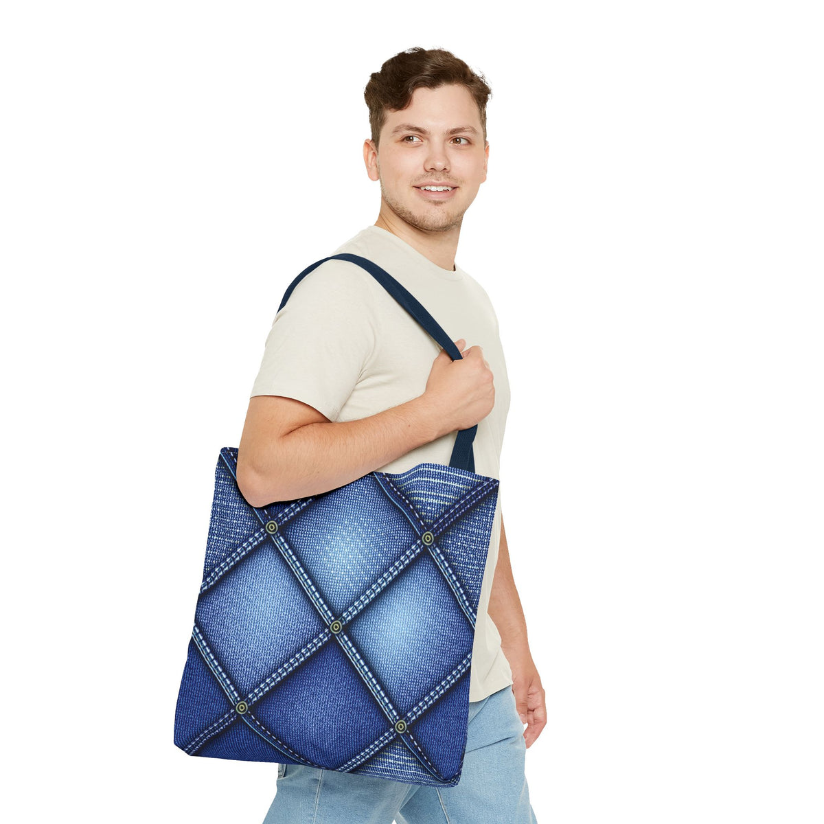 Denim Fabric Imitation Print Unisex Canvas Bag Poly Spun 3 Sizes Tote Bag 115