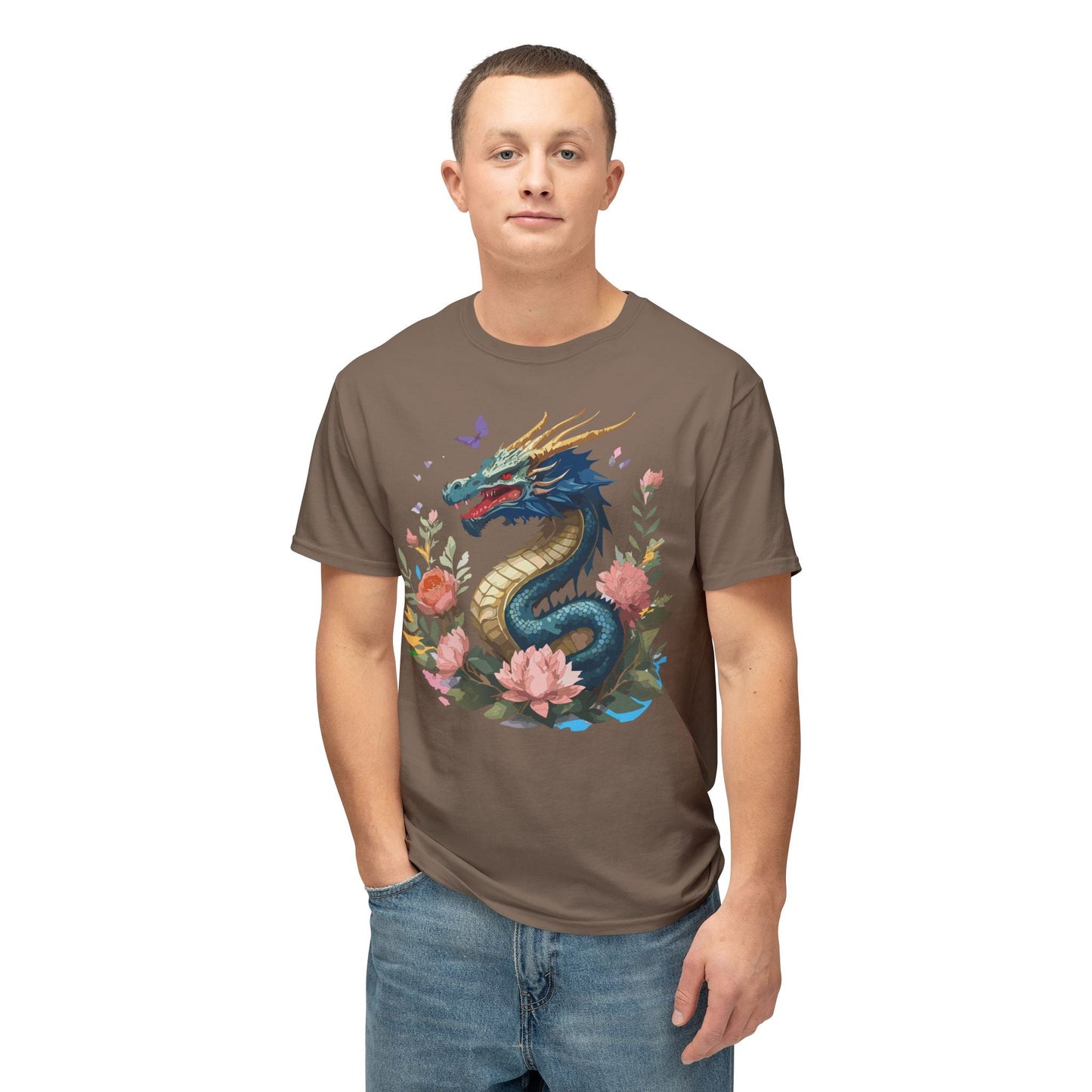 Unisex Dragon T Shirt With Art Print Floral Vintage Dragon Tee