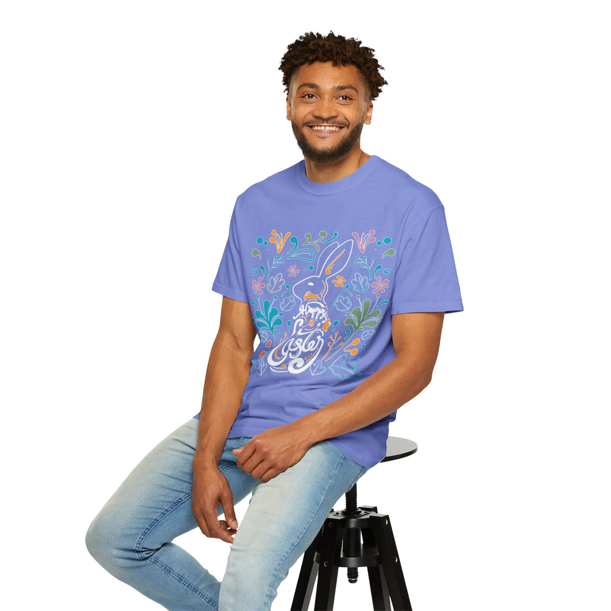Easter Bunny Floral T-Shirt, Tee Shirt with Easter Signature, T Shirt with Easter Prints, Tee Shirt with Easter Design