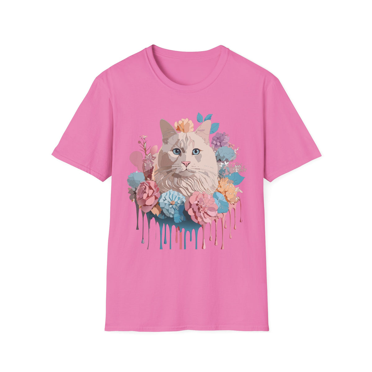 Floral Cat Portrait T-Shirt | Watercolor Kitty with Flowers