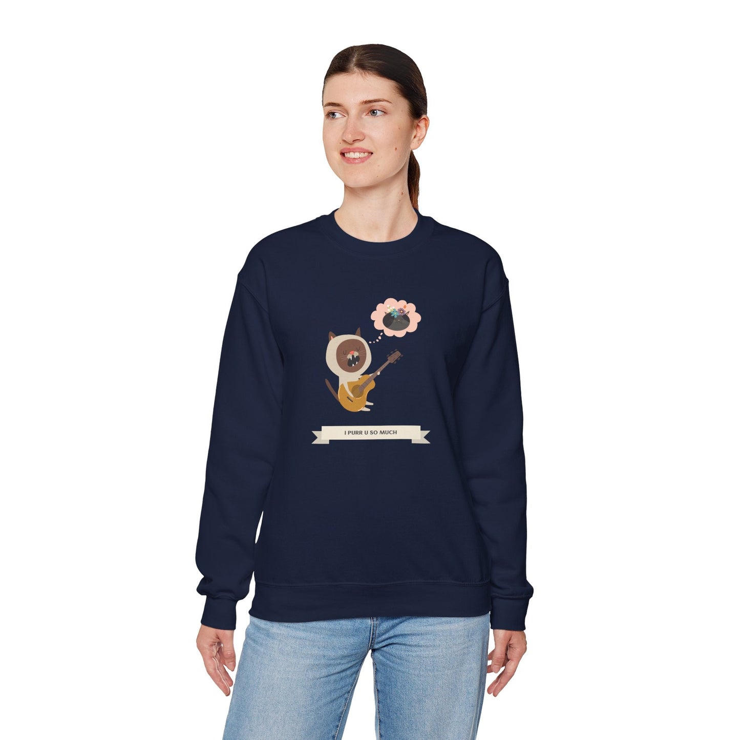 Cat with Guitar Sweatshirt, Love Sweatshirt, Cat Sweatshirt, Valentine's Day Sweatshirt, 50/50 Cotton-Poly Animal Sweatshirt 127