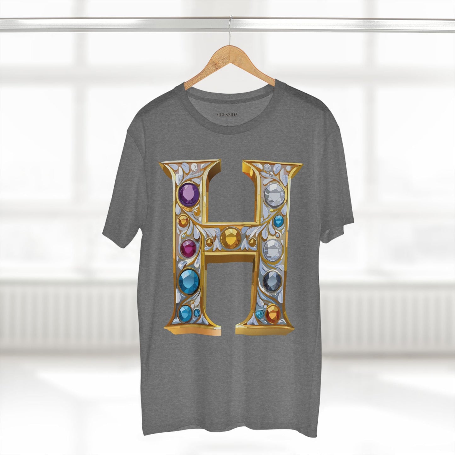 Letter H Graphic Design Tee Unisex 100 Cotton With Antique Gold Letters Artwork T-Shirt