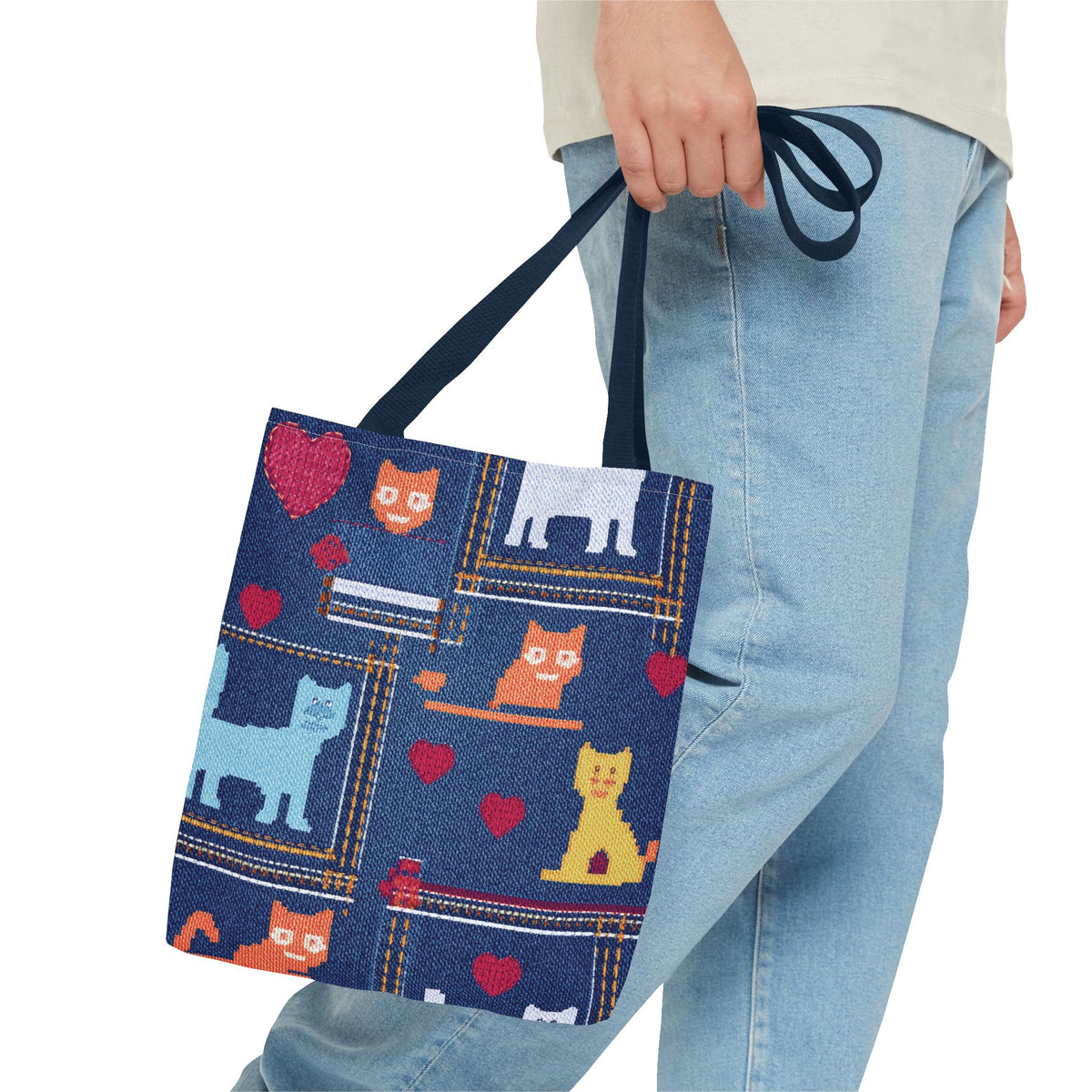 Love Day Graphic Design Denim Fabric Imitation Print Unisex Canvas Bag POLY 3 Sizes Tote Bag 201-10