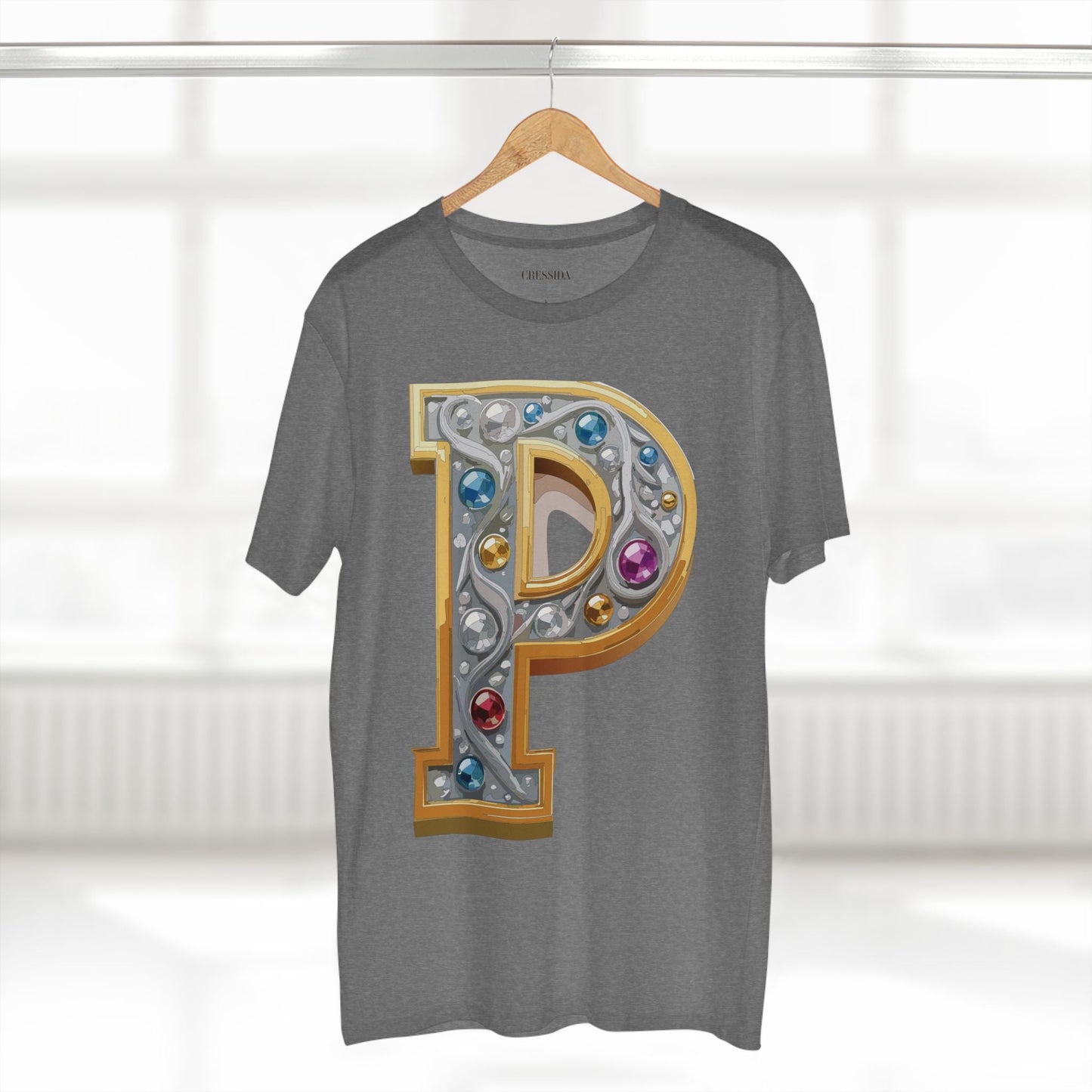 Letter P Graphic Design Tee Unisex 100 Cotton With Antique Gold Letters Artwork T-Shirt