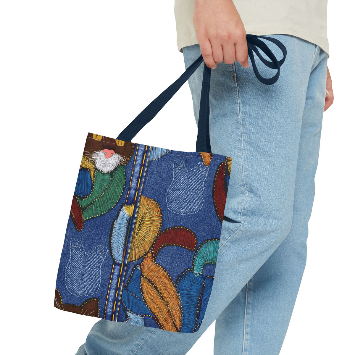 Denim Fabric Imitation Print Unisex Canvas Bag Poly Spun 3 Sizes Tote Bag 190-3