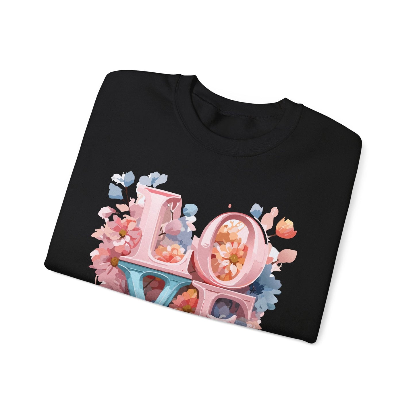 Floral Love Sweatshirt Valentines Day Unisex Heavy Blend Crewneck Gildan 18000 Cotton Polyester