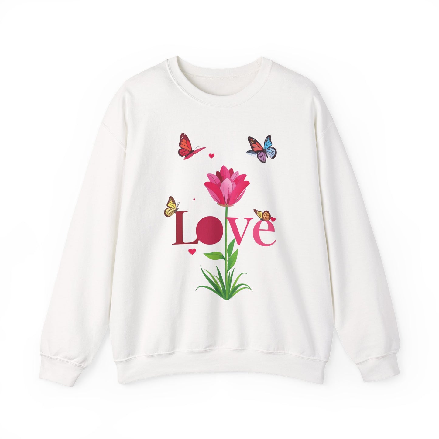 Unisex Floral Love Sweatshirt, Love Floral Sweatshirt, Floral Butterfly Sweatshirt, 50/50 Cotton-Poly Valentine's Day Sweatshirt 02