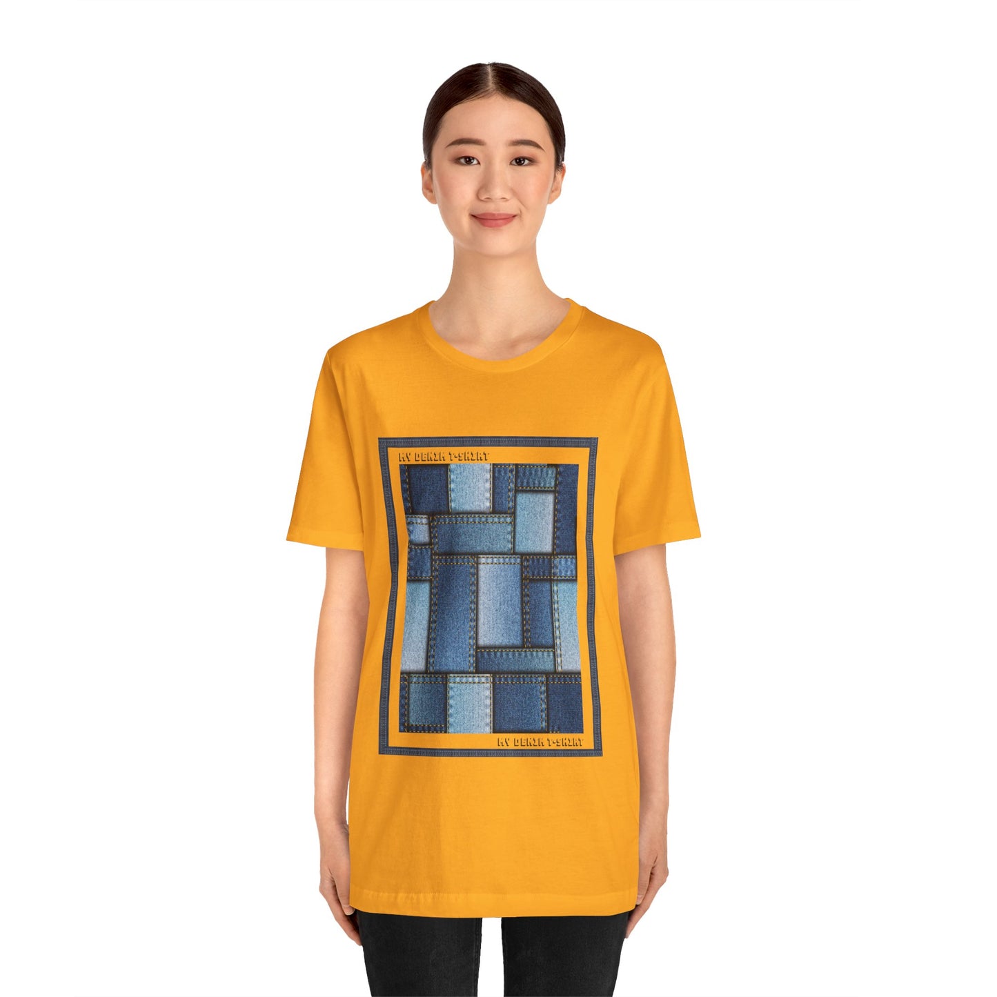 Unisex-T-Shirt aus Baumwolle mit Jeans-Print