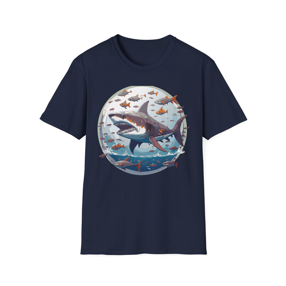 Great White Shark Illustration T-Shirt | Ocean Scene, Fish Bubble