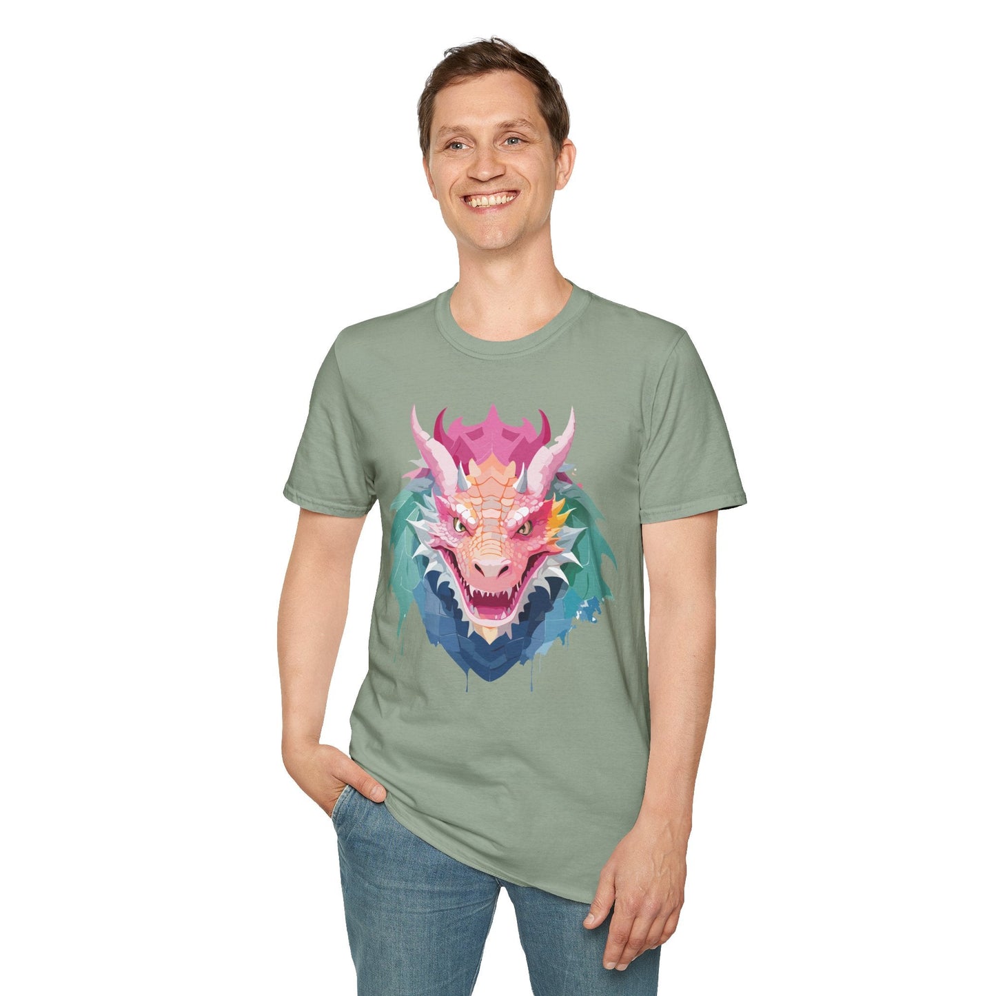Dragon T Shirt Unisex Softstyle Cotton Tee With Animal Art Design Graphic Print Artwork