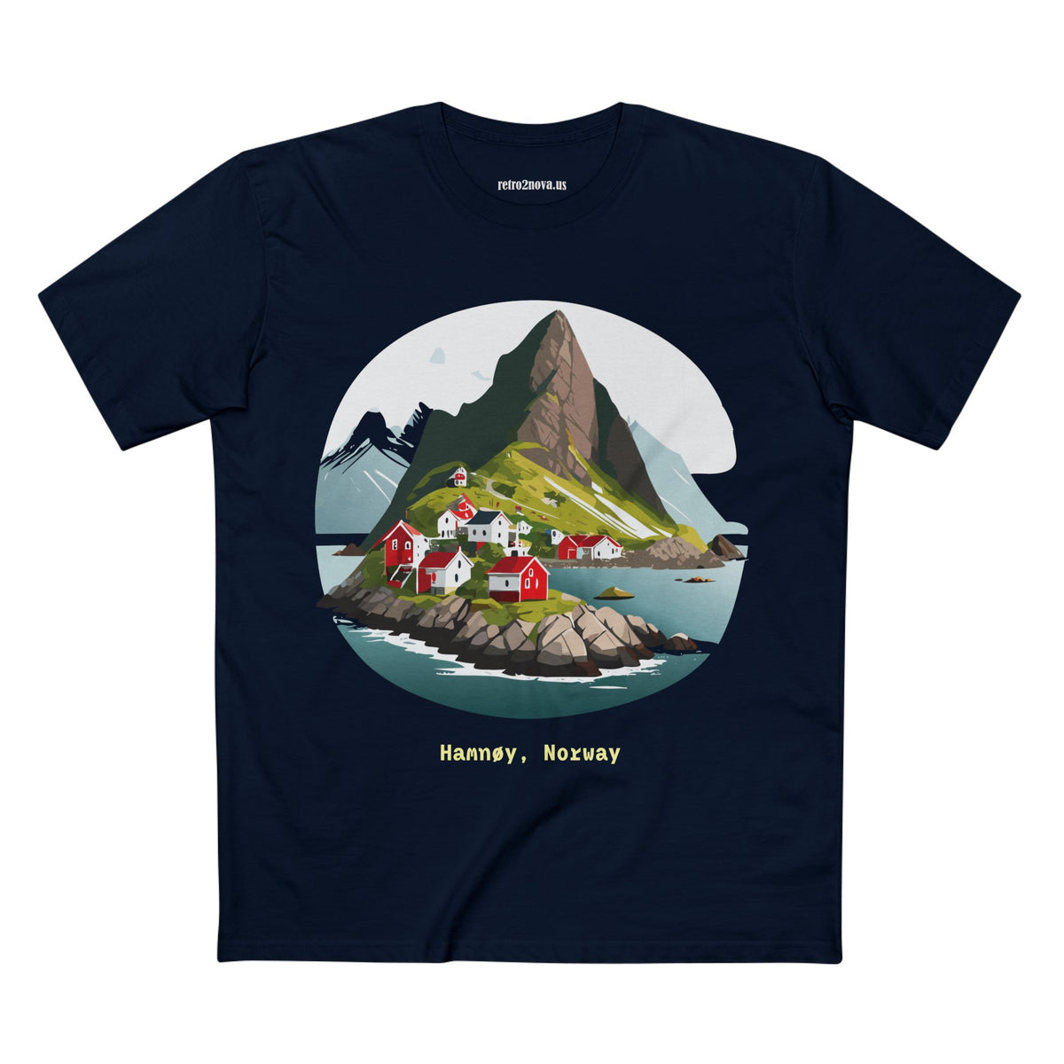 Hamnøy Norway Village Illustration Tee | Scenic Fjord Landscape T-Shirt