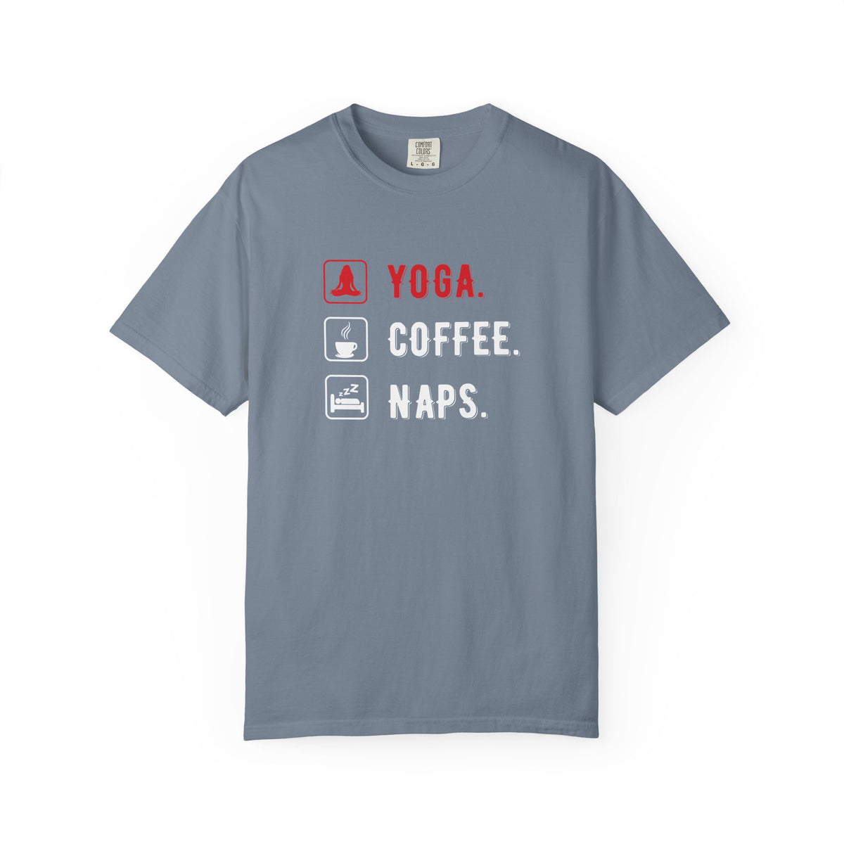 Yoga Coffee Naps Relaxation Icons Unisex Comfort Colors Garment-Dyed Heavyweight 100 Cotton Art Design T-Shirt w197