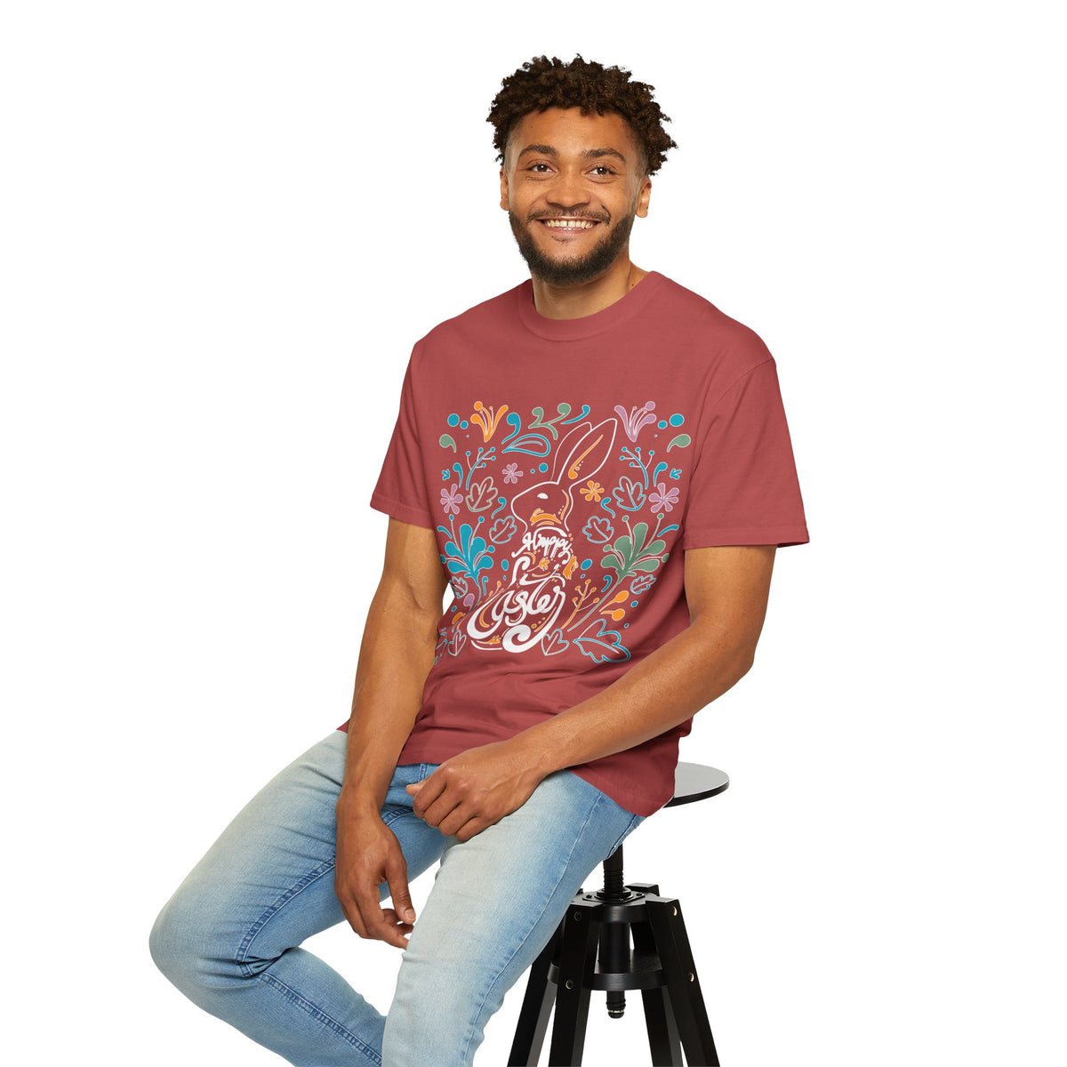 Easter Bunny Floral T-Shirt, Tee Shirt with Easter Signature, T Shirt with Easter Prints, Tee Shirt with Easter Design