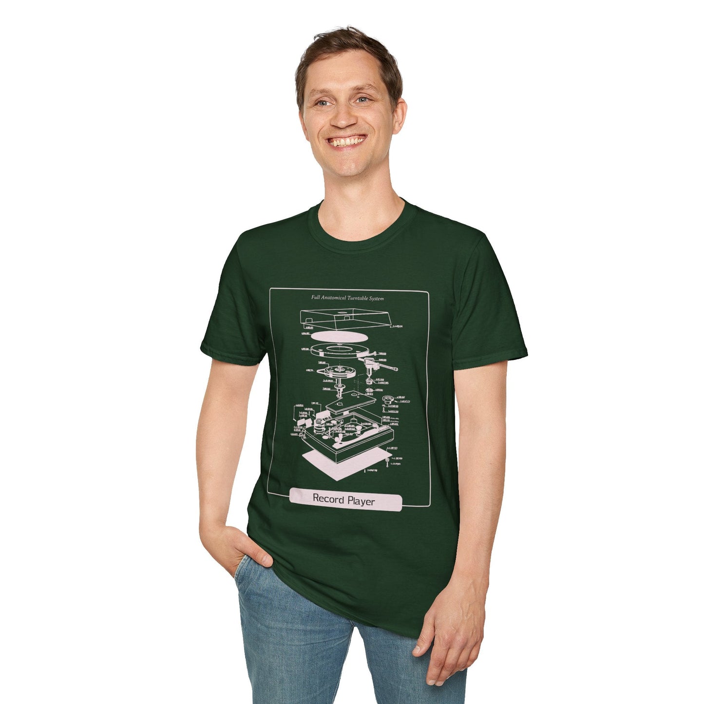 Record Player Blueprint T-Shirt Unisex Cotton Retro Vinyl Turntable Diagram Tee