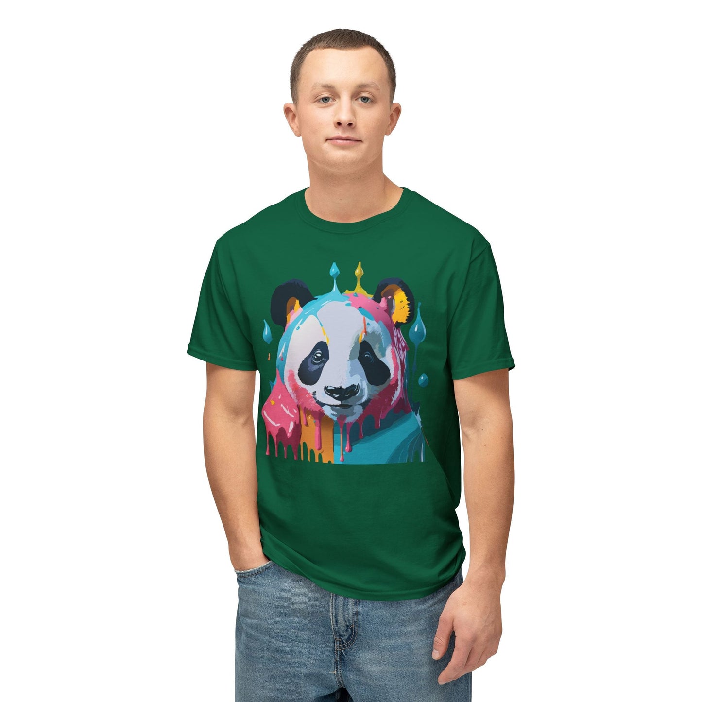 Unisex Panda Art T Shirt With Floral Design Print In HD Cotton 100 Percent USA Made