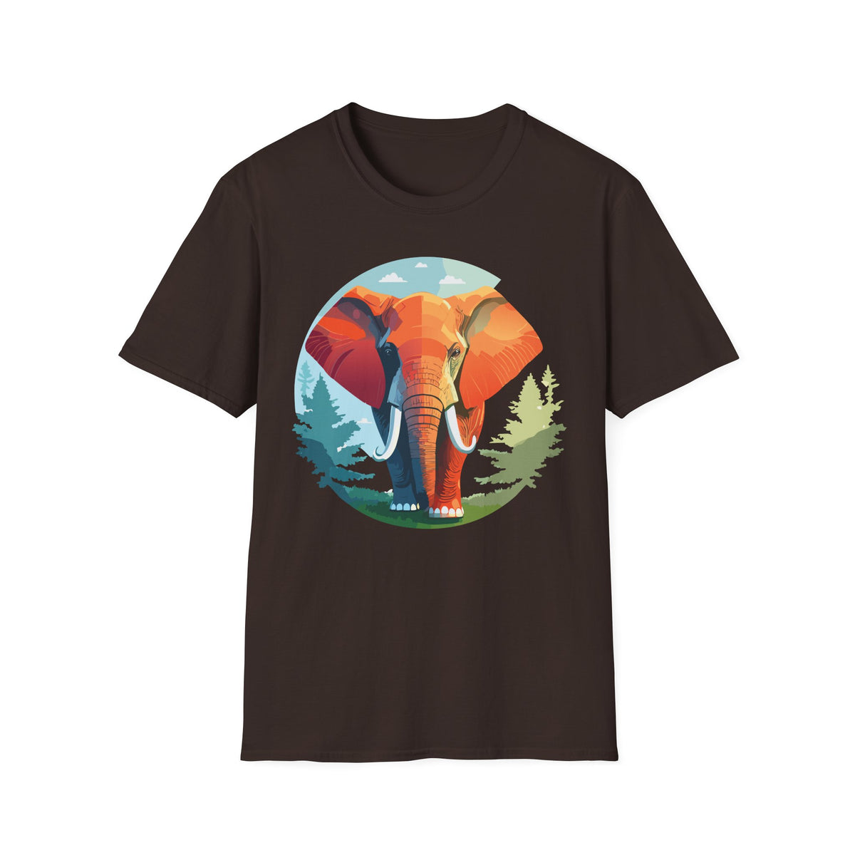 Colorful Elephant Illustration T-Shirt | Vibrant Wildlife Circle Art
