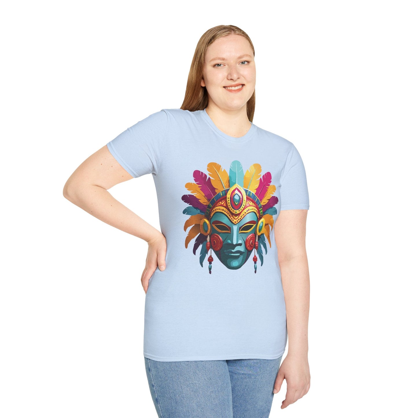 Mask Tee Shirt Unisex Short Sleeve Graphic Tee Masquerade Design 100 Percent Ring Spun Cotton