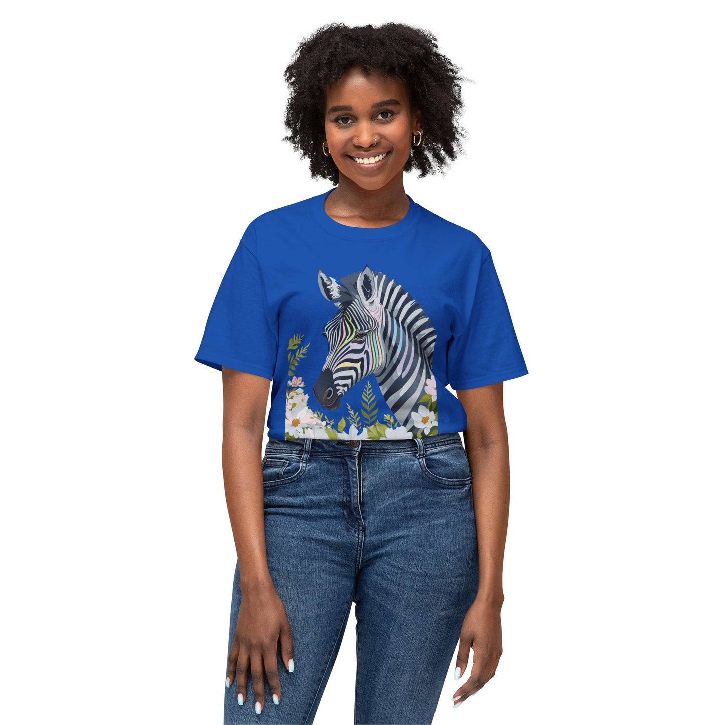 Unisex Zebra Art Design T Shirt With Floral Print HD Cotton Premium USA Made Jersey