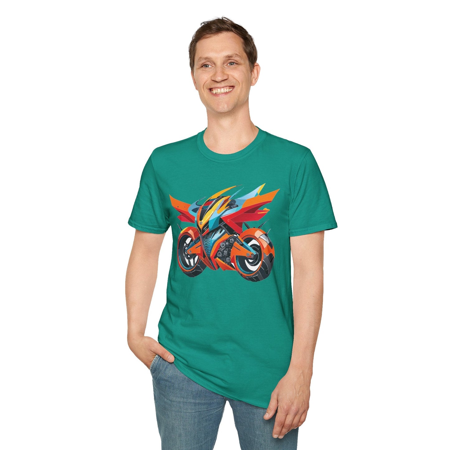 Unisex Bike T Shirt With Motorcycle Art Design Graphic Tee Softstyle 64000 Cotton