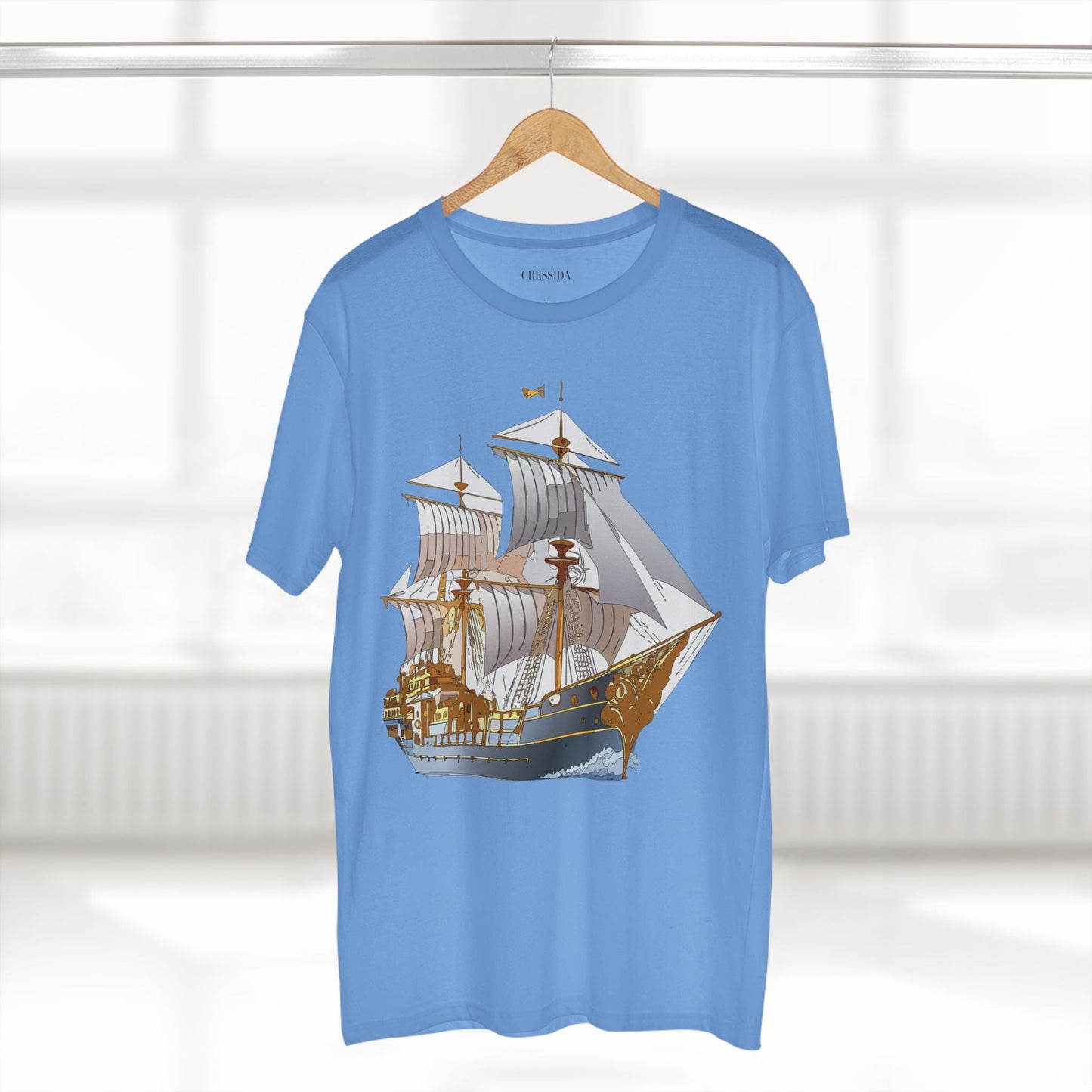 Ship Graphic Unisex 100 Cotton T-Shirt with Gold Frigate Art Design 13