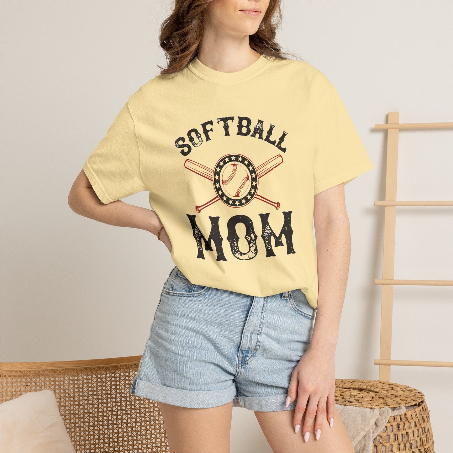 Softball Mom T-shirt Mother Day Mama Tee Unisex Comfort Colors Garment-Dyed Cotton h92