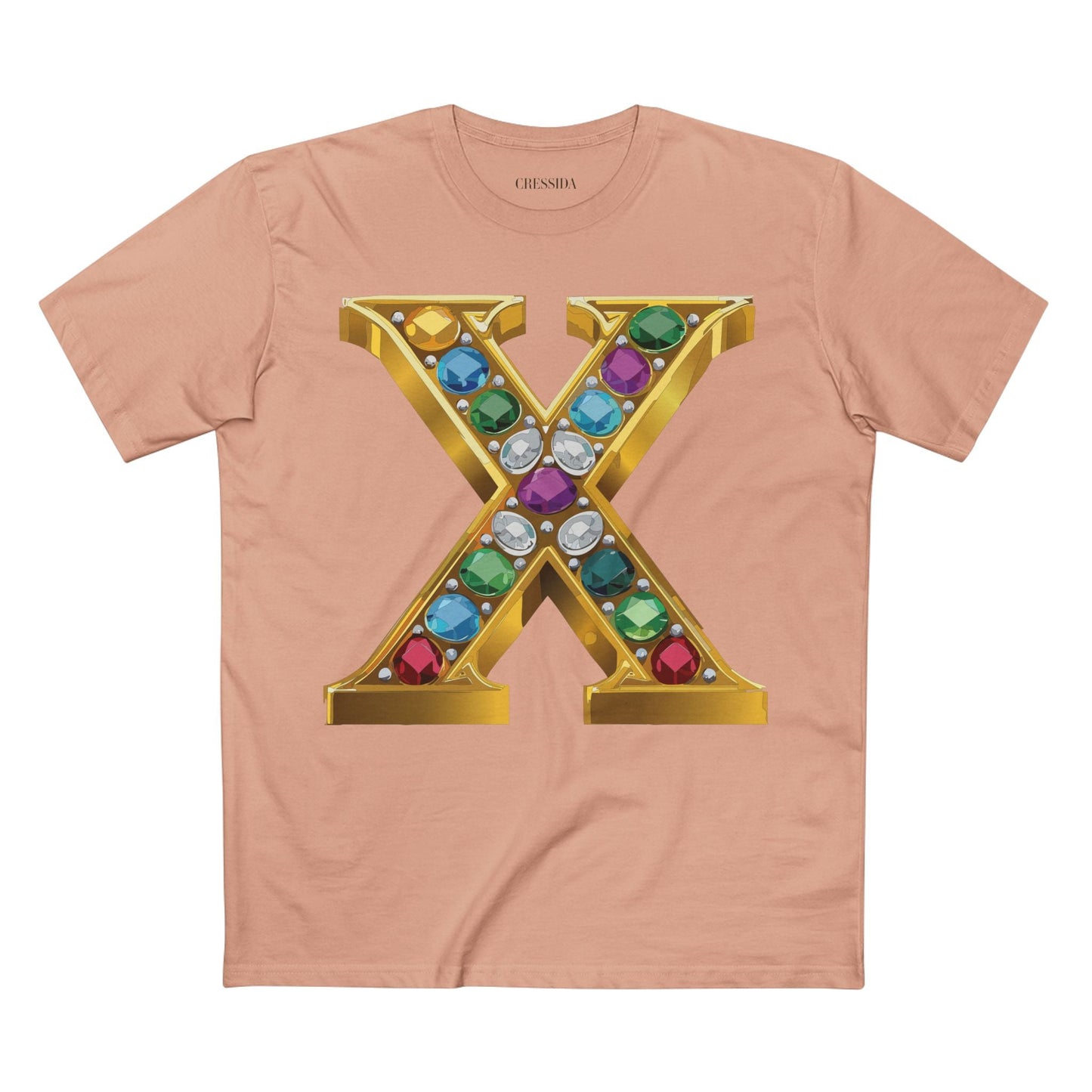 Letter X Graphic Design Tee Unisex 100 Cotton With Antique Gold Letters Artwork T-Shirt