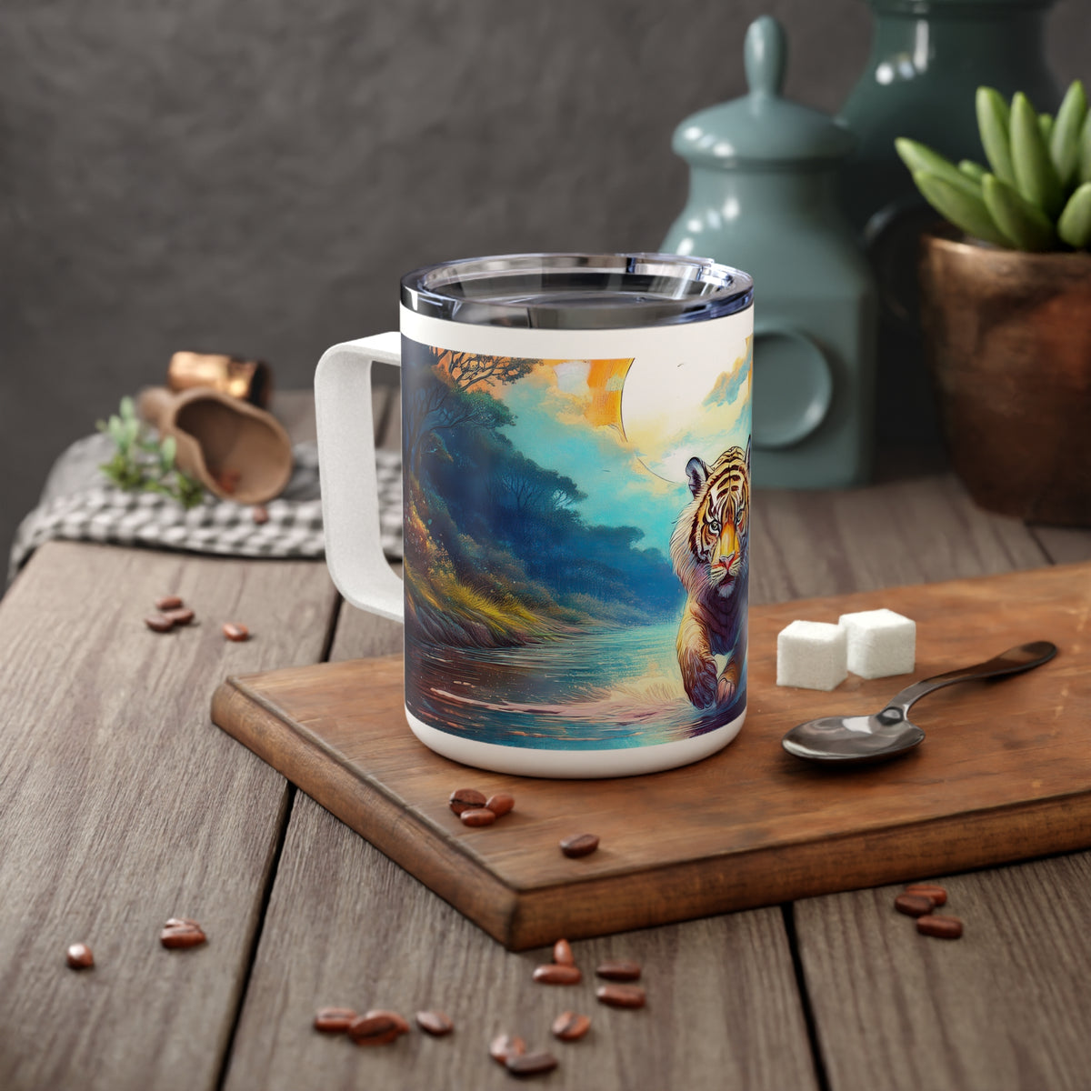 21 Art Design Insulated Coffee Mug Clear Lid 10oz Insulated Coffee Mug 10oz
