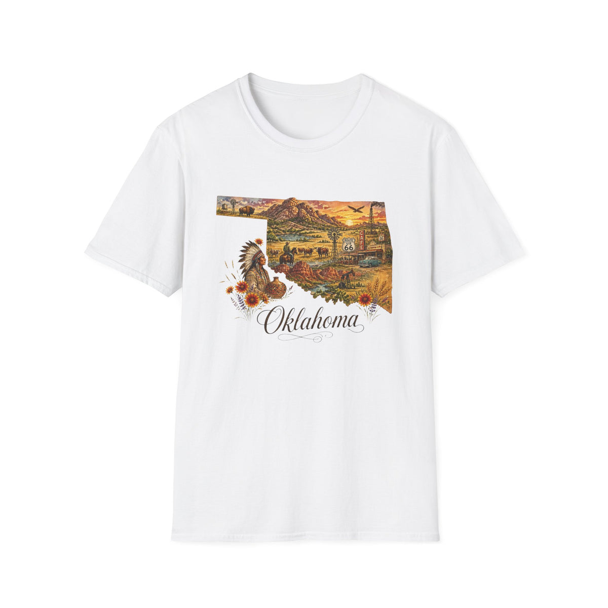 Oklahoma State Travel Tourist Graphic Design Unisex 100 Cotton Gildan T-Shirt