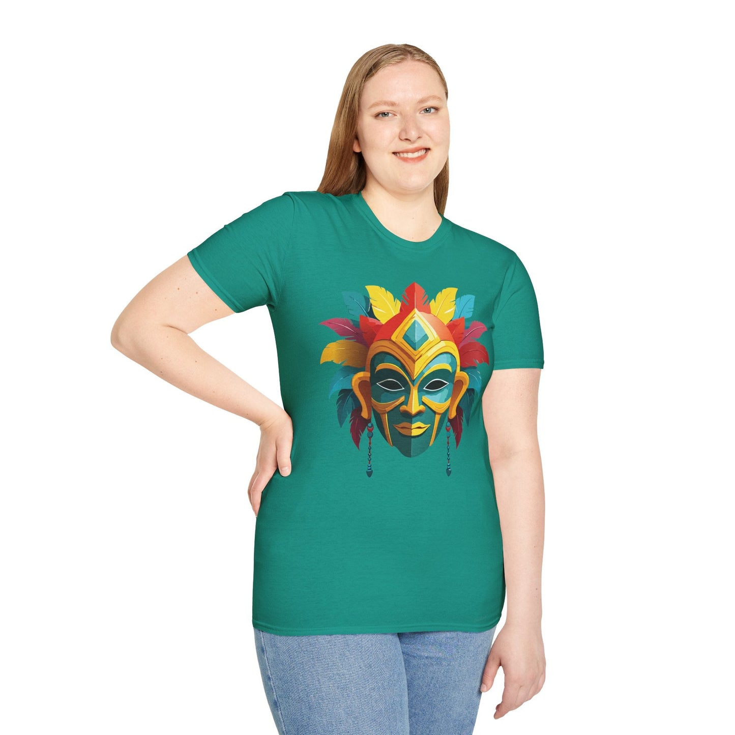 Unisex Mask Tee Shirt Gildan Softstyle 64000 Cotton Masquerade Design For Everyday Wear