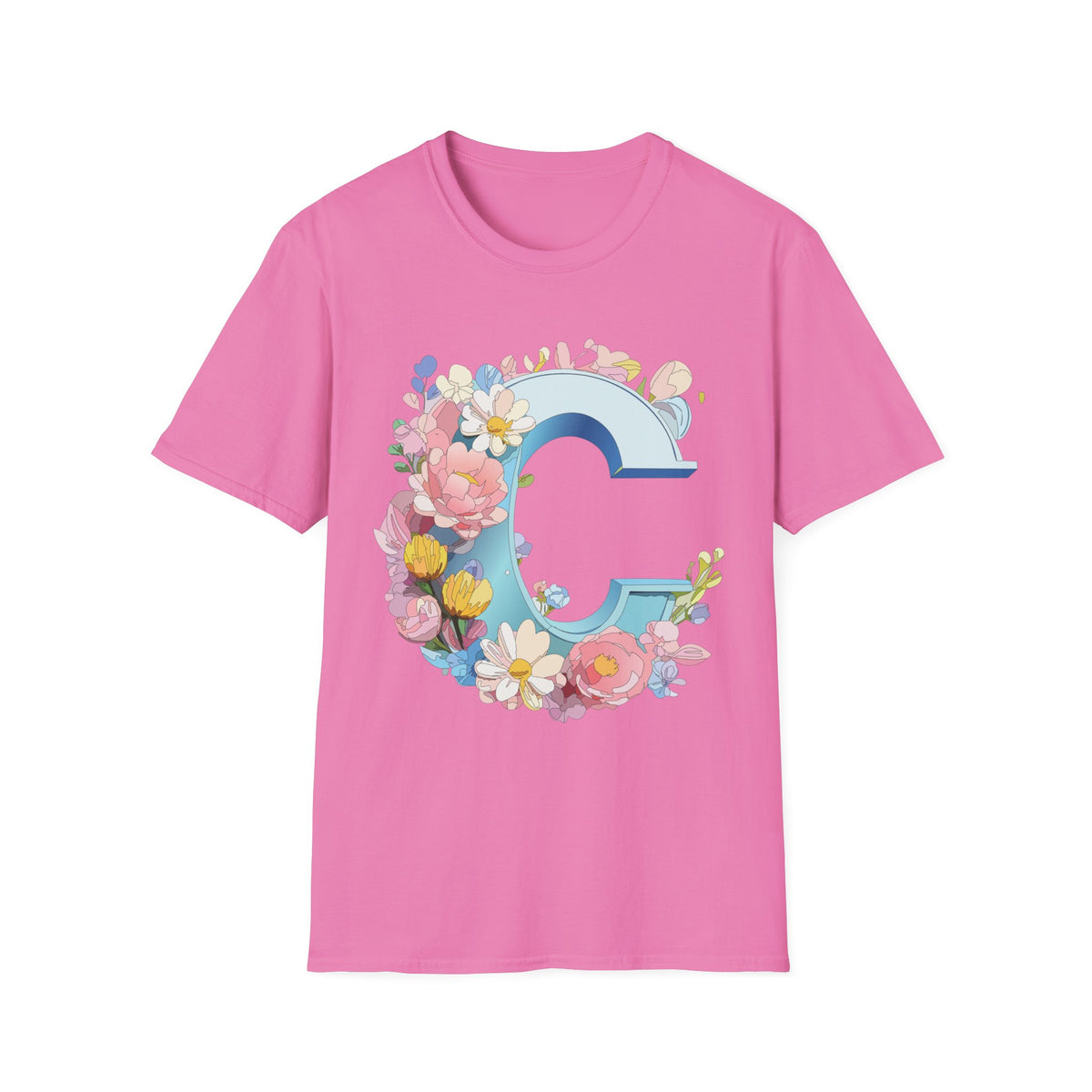 Floral Letter C T-Shirt | Blue Monogram Initial Tee