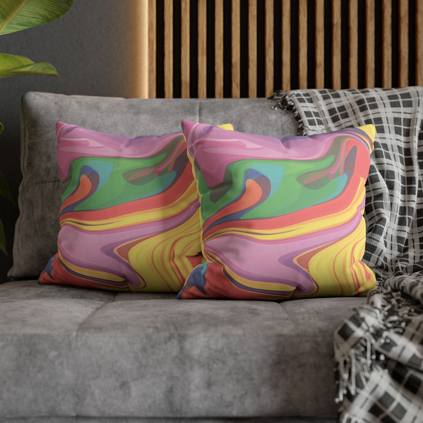 Faux Suede Pillowcase with Abstract print