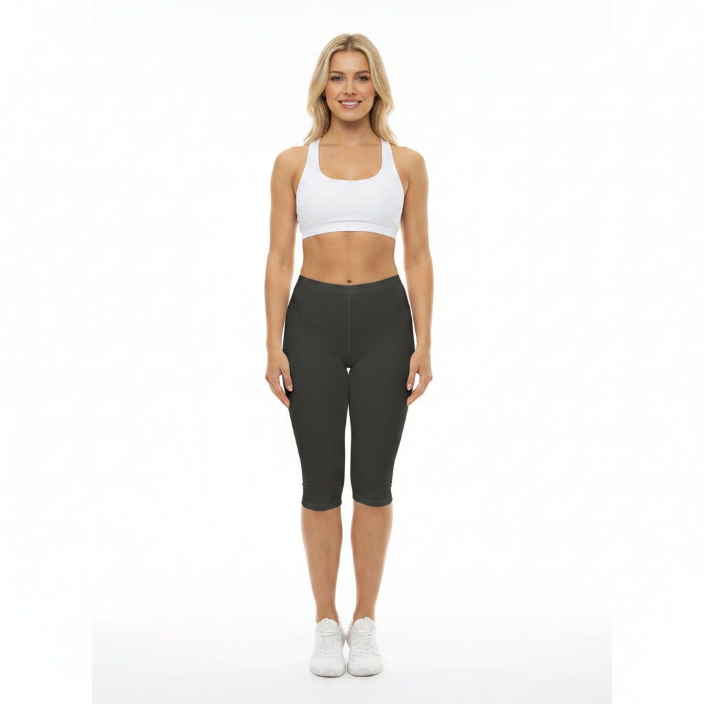 Charcoal Brown Color Women's Brushed Suede Poly Span Casual Capri Leggings XS-2XL