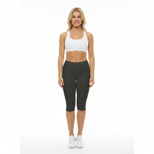 Charcoal Brown Color Women's Brushed Suede Poly Span Casual Capri Leggings XS-2XL